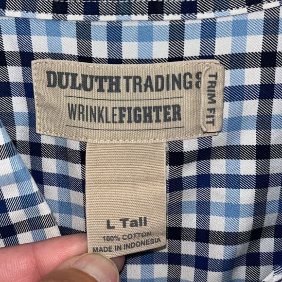 Duluth Trading Company Blue Plaid Long Sleeve Button Front Large Tall LT - Picture 2 of 3